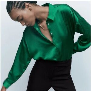 Zara Satin Green Button Down